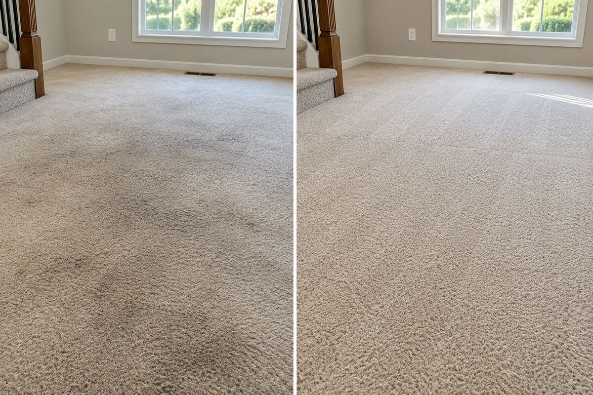 Before and after professional carpet cleaning