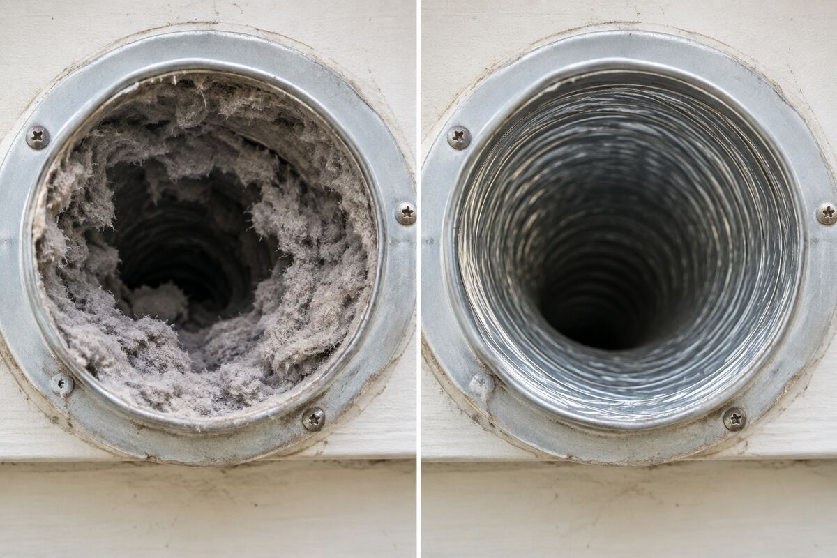 Before and after dryer-duct cleaning