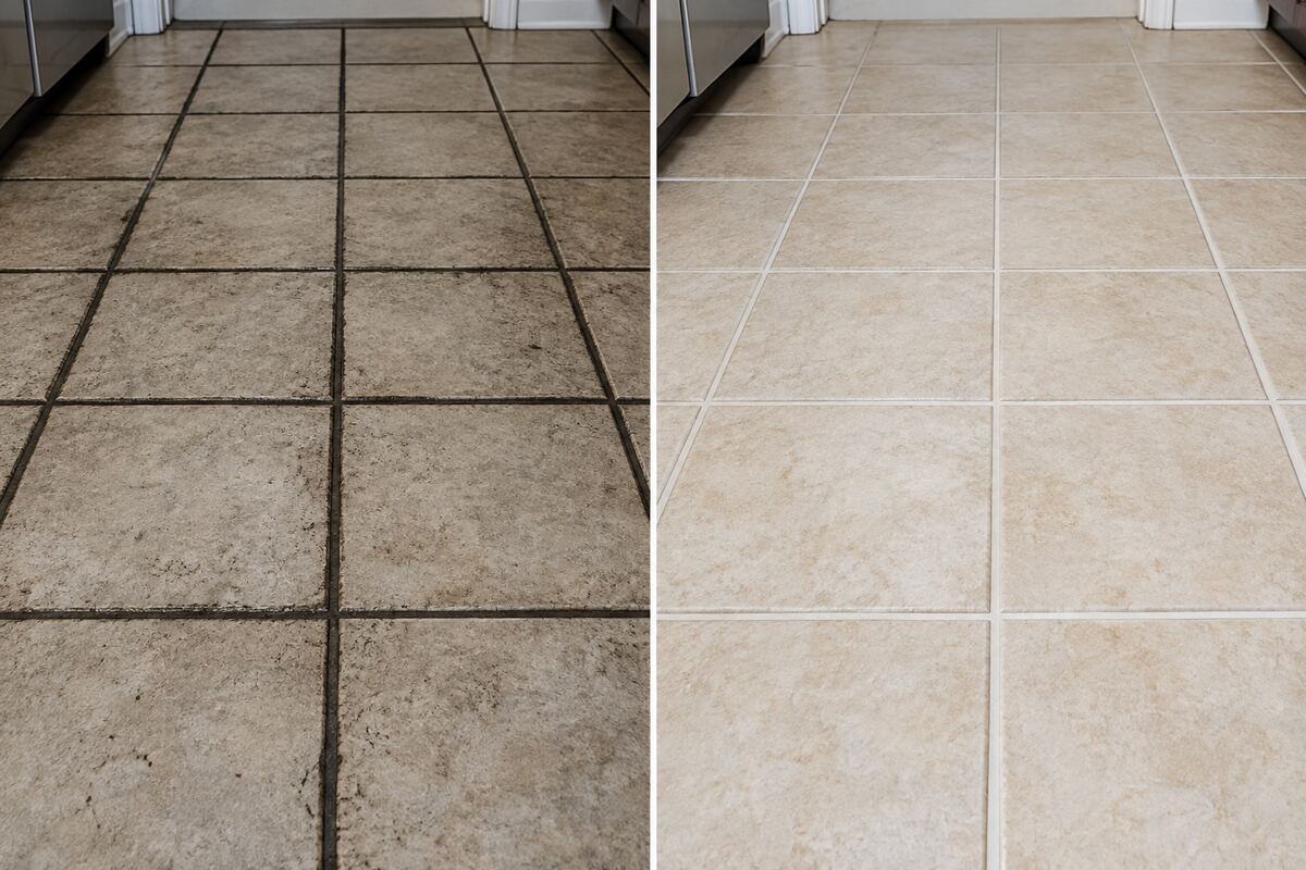 Before and after tile and grout cleaning